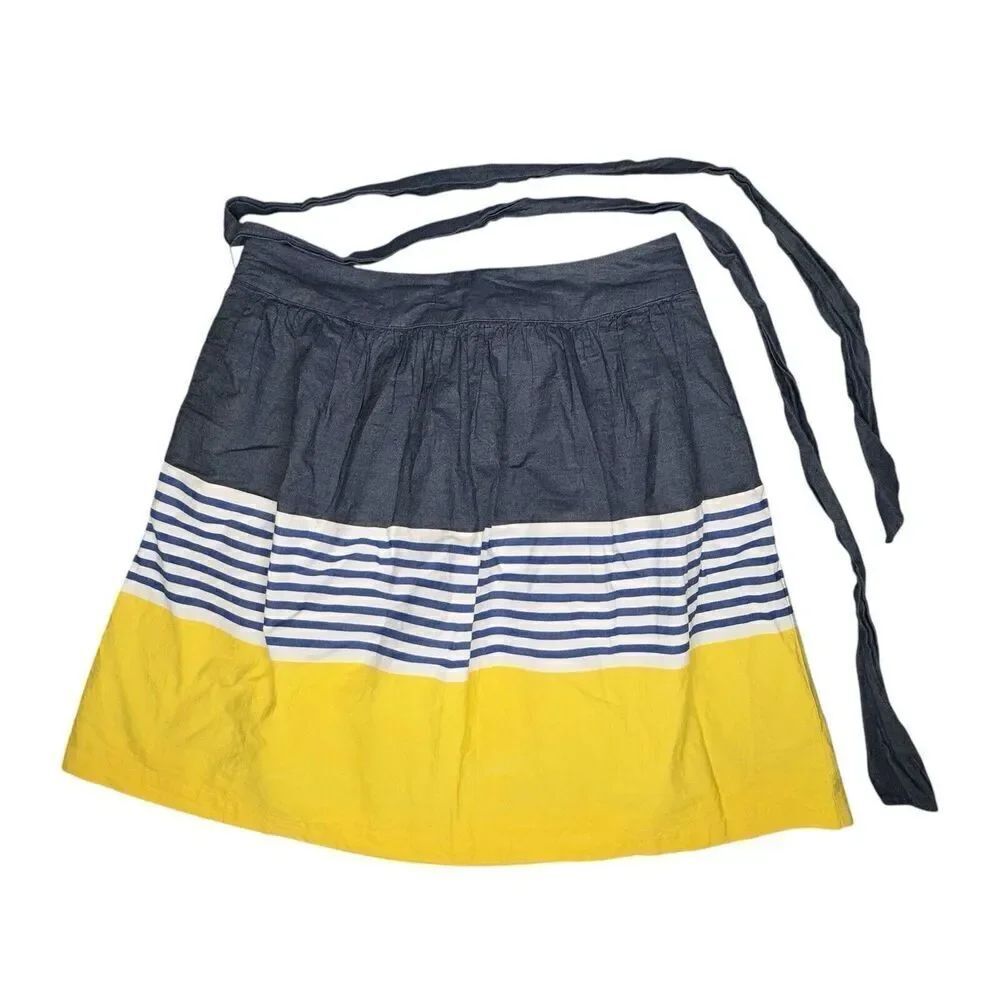 Crown & Ivy Women's Sz 10 Blue Yellow White Striped 100% Cotton A-Line Skirt
